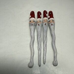 Vintage Department 56 Santa icicle ornament X 4 Lot Ceramic, Glitter 6 in.